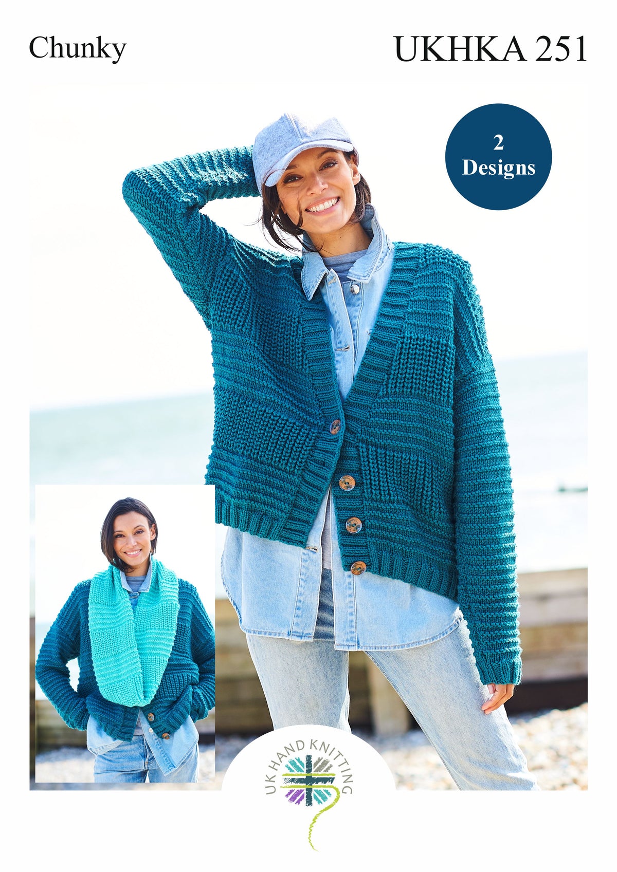 Chunky cardigan and snood knitting pattern cover