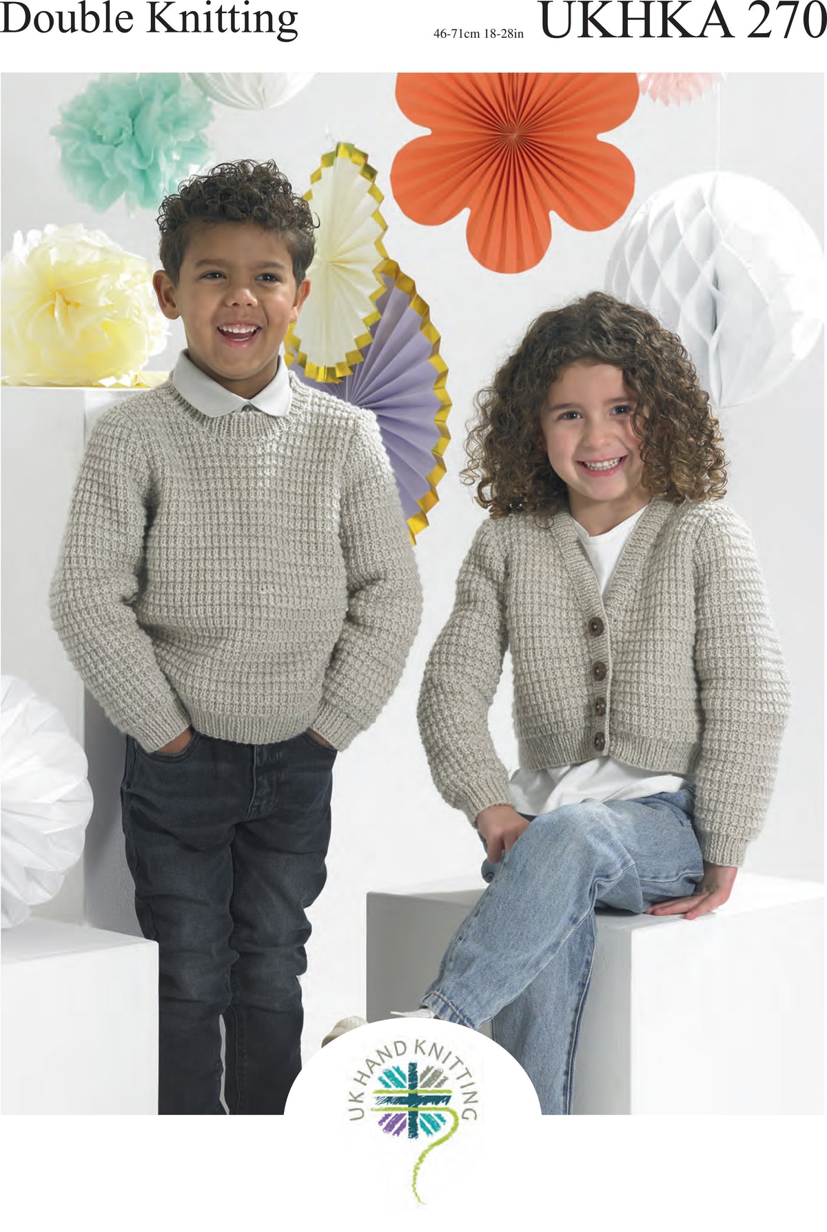 UK Hand Knitting Association pattern 270 cover showing jumper and cardigan