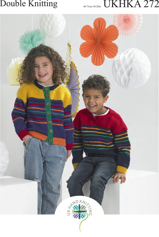 UK Hand Knitting Association pattern 272 cover showing striped cardigan and jumper
