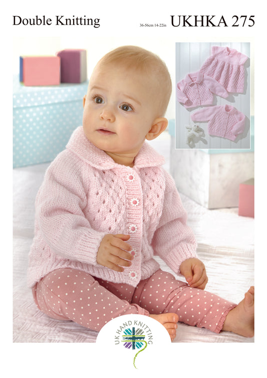 UK Hand Knitting Association pattern 275 cover showing cardigans and top
