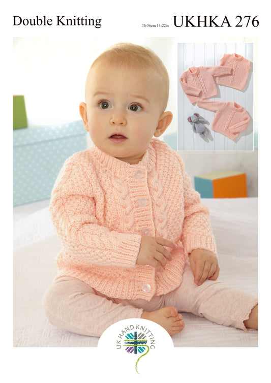 UK Hand Knitting Association pattern 276 cover showing cardigan and jumpers