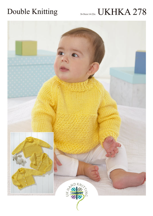UK Hand Knitting Association pattern 278 cover showing cardigans and jumper