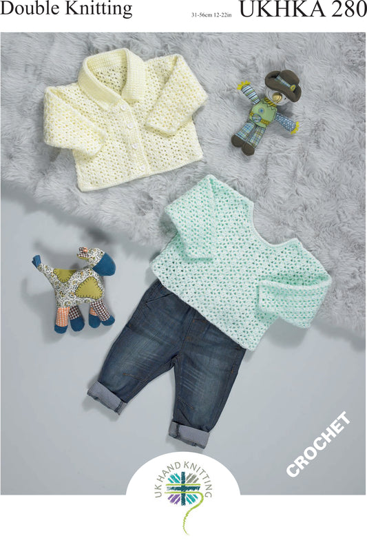 UK Hand Knitting Association pattern 280 cover showing sweater and jacket