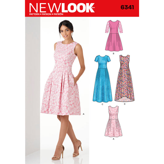 New Look N6341 sewing pattern envelope showing misses' princess seam dress designs