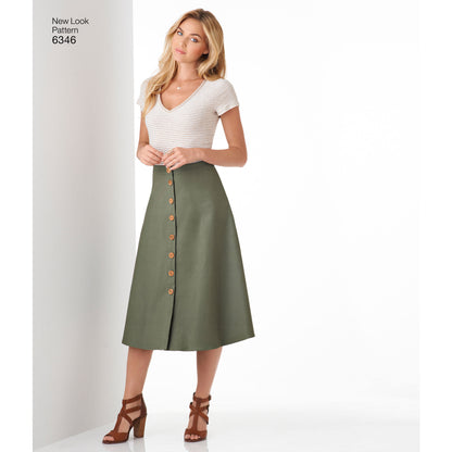 New Look N6346 sewing pattern envelope showing misses' flared full skirt designs