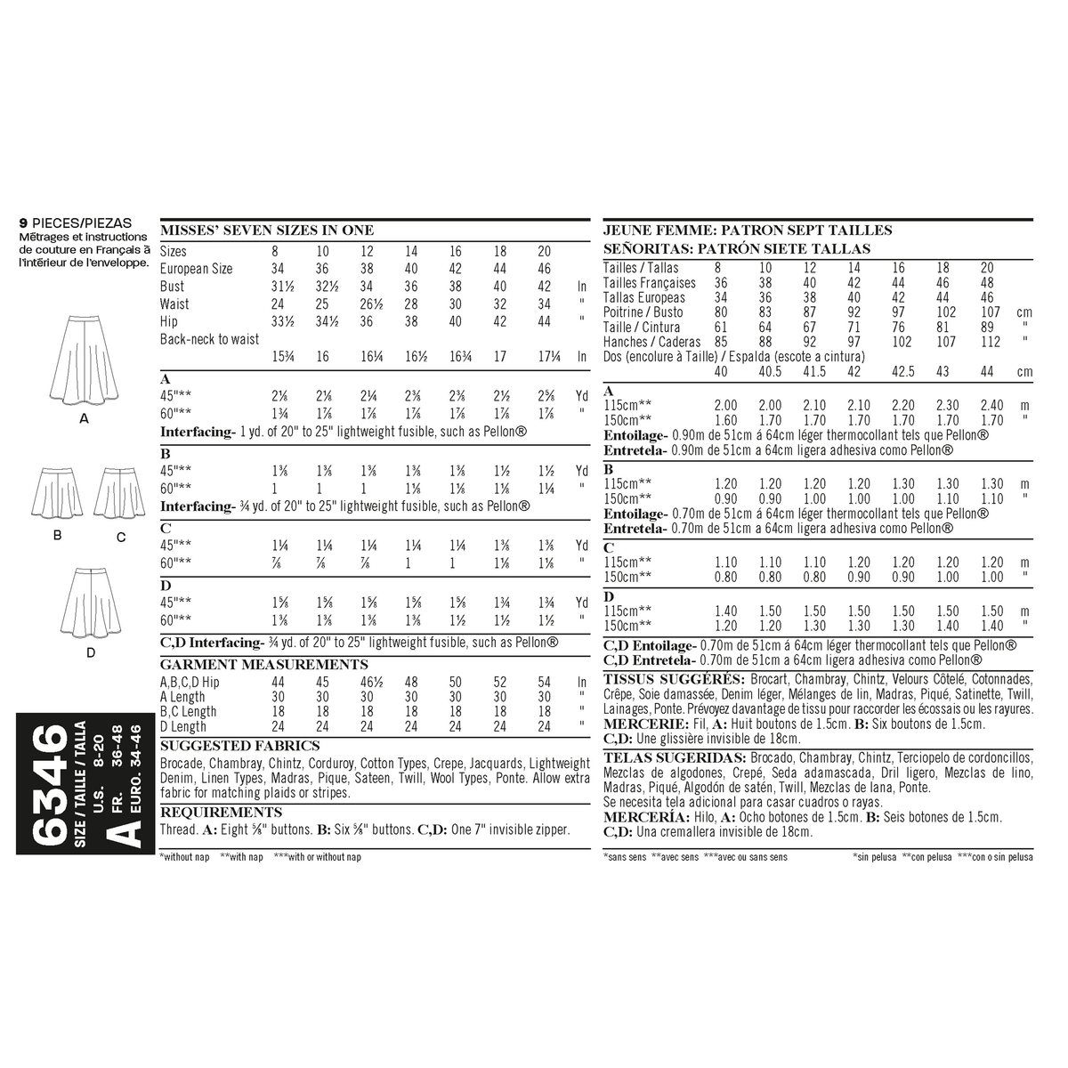 New Look N6346 sewing pattern envelope showing misses' flared full skirt designs