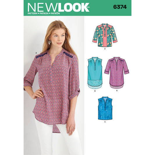 New Look N6374 sewing pattern envelope showing misses' top designs