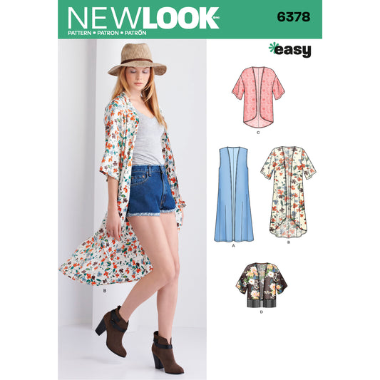 New Look N6378 sewing pattern envelope showing misses' kimono designs