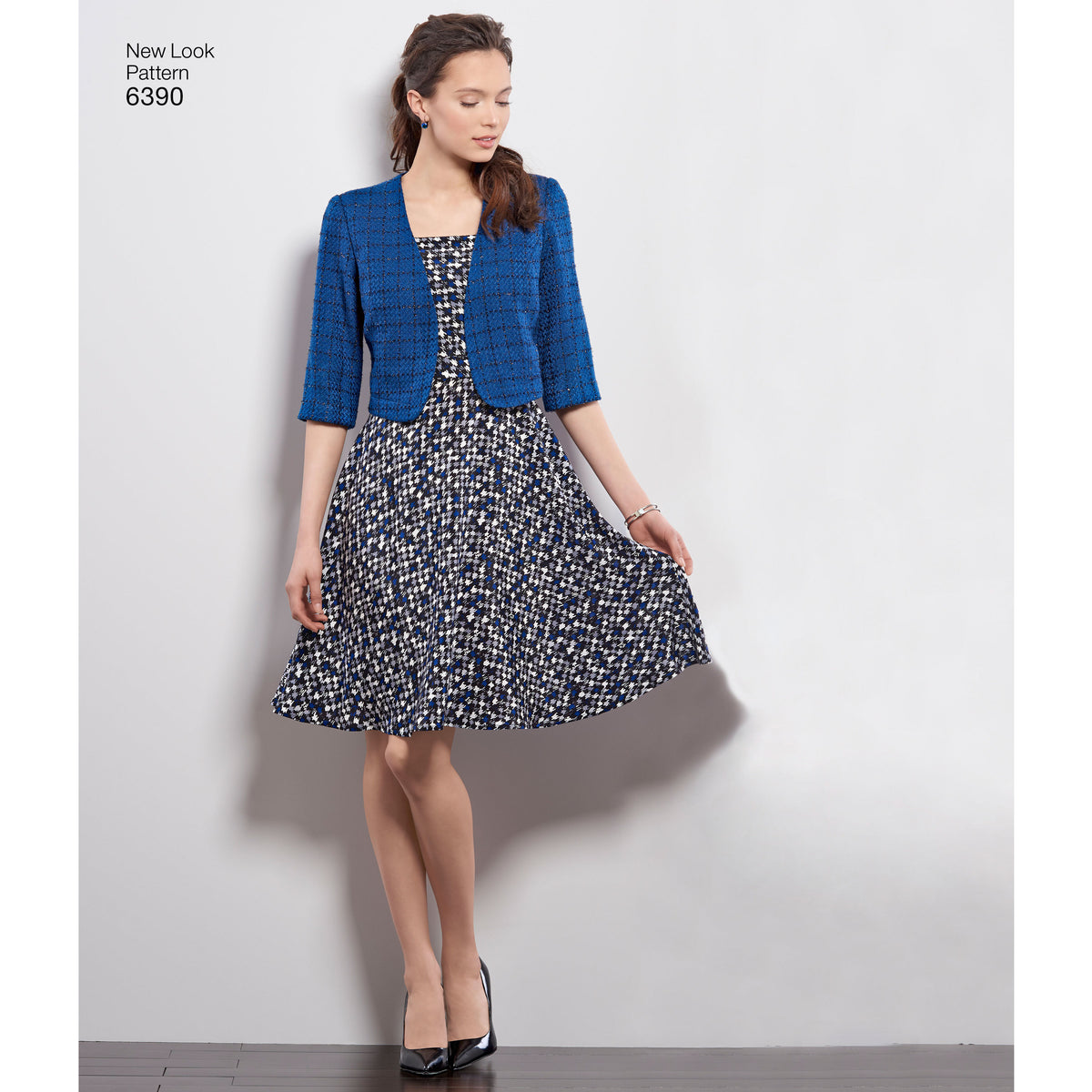 New Look N6390 sewing pattern envelope showing misses' full skirt dress designs