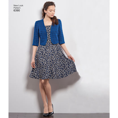 New Look N6390 sewing pattern envelope showing misses' full skirt dress designs