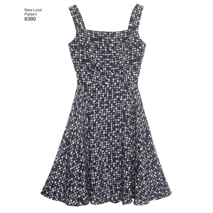 New Look N6390 sewing pattern envelope showing misses' full skirt dress designs