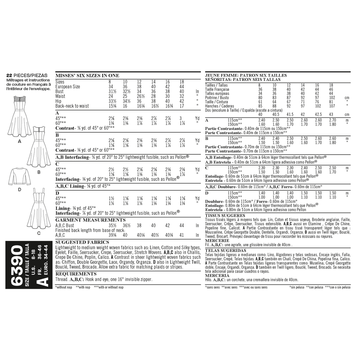New Look N6390 sewing pattern envelope showing misses' full skirt dress designs
