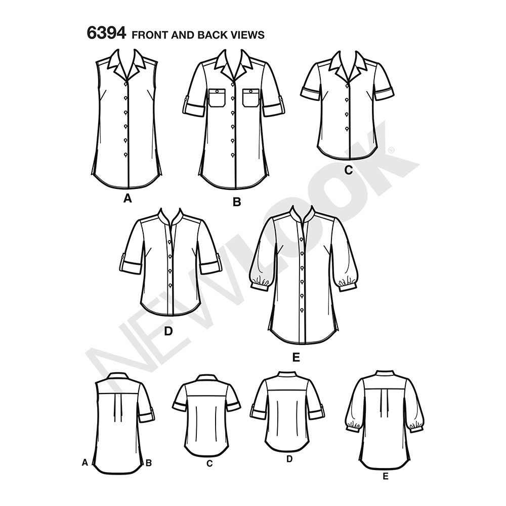 New Look N6394 sewing pattern envelope showing misses' button front top designs
