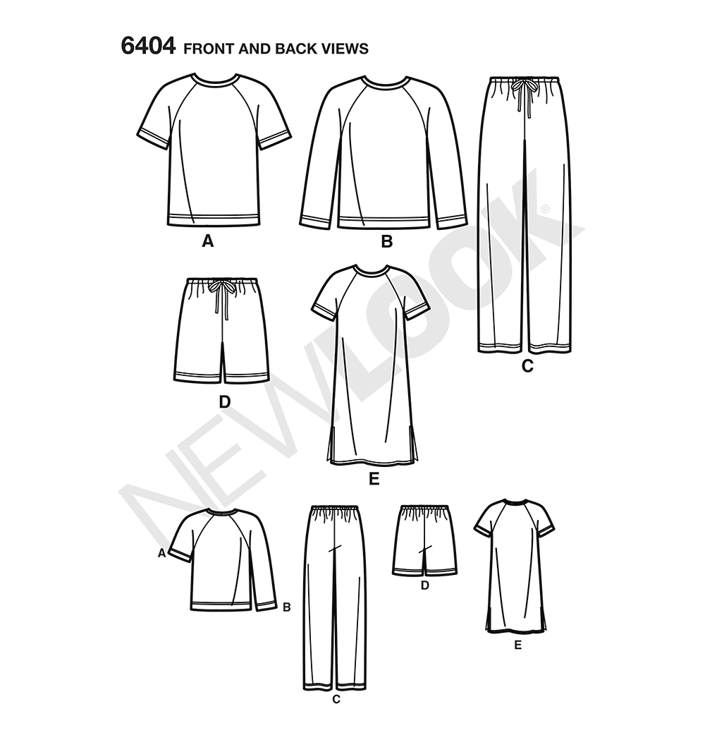 New Look N6404 sewing pattern envelope showing unisex loungewear designs