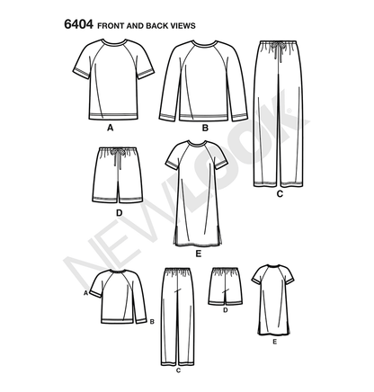 New Look N6404 sewing pattern envelope showing unisex loungewear designs