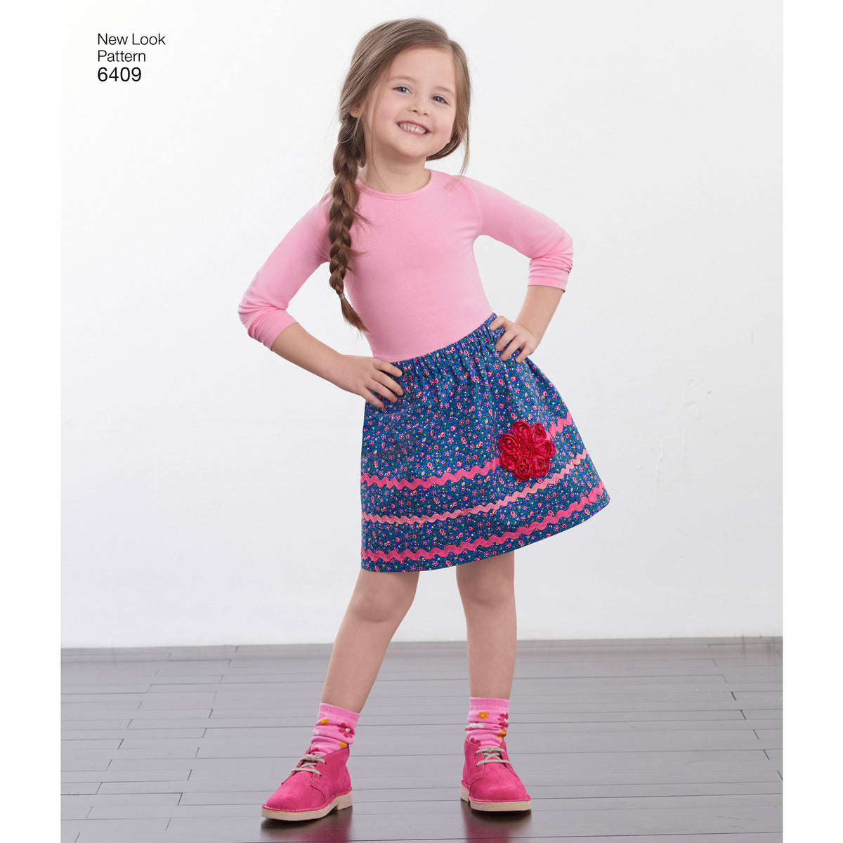 New Look N6409 sewing pattern envelope showing children's pull-on skirts designs