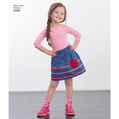 New Look N6409 sewing pattern envelope showing children's pull-on skirts designs