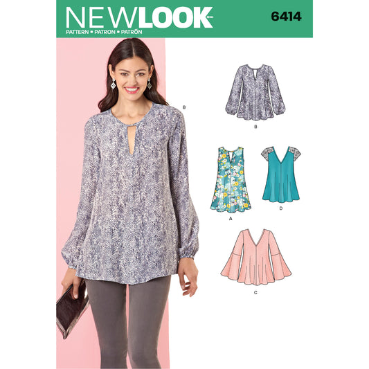 New Look N6414 sewing pattern envelope showing misses' loose fitting blouse designs
