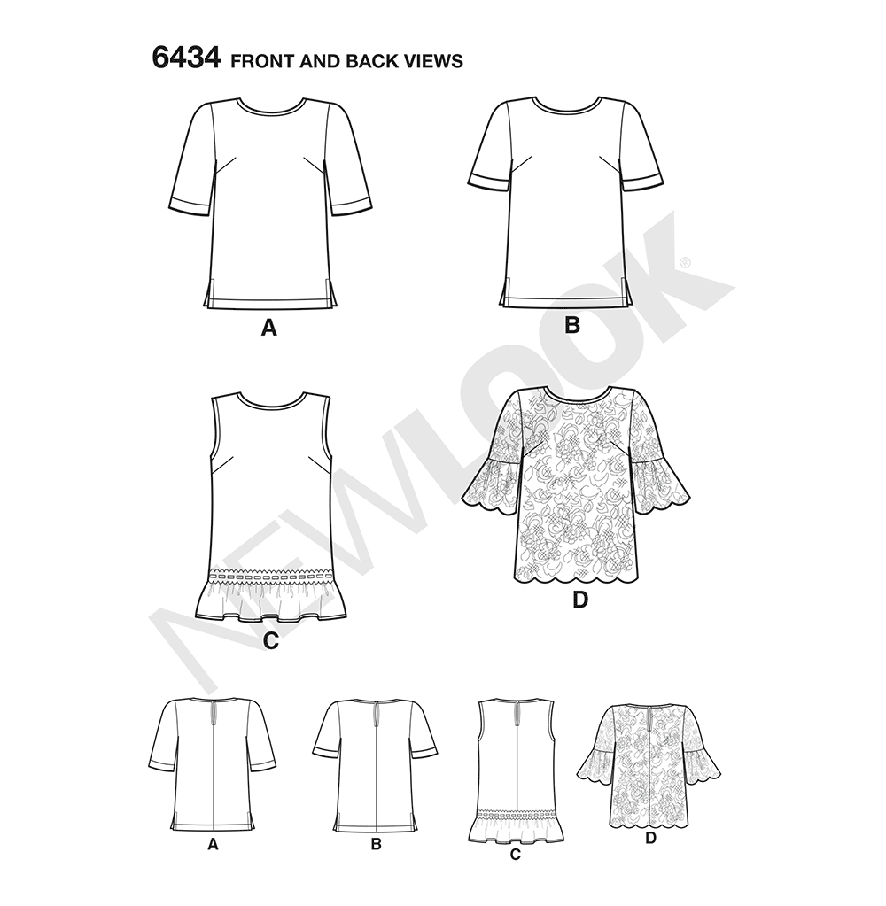 New Look N6434 sewing pattern envelope showing misses' knit tops and leggings designs
