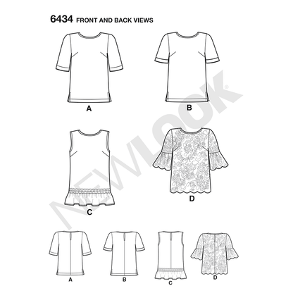 New Look N6434 sewing pattern envelope showing misses' knit tops and leggings designs
