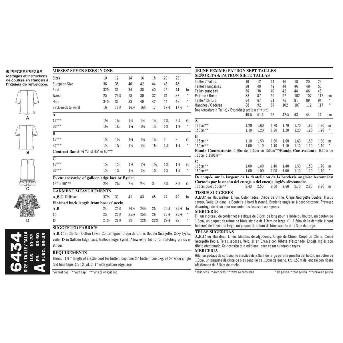 New Look N6434 sewing pattern envelope showing misses' knit tops and leggings designs