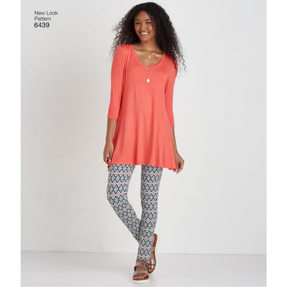 New Look N6439 sewing pattern envelope showing misses' knit tunic tops and leggings designs