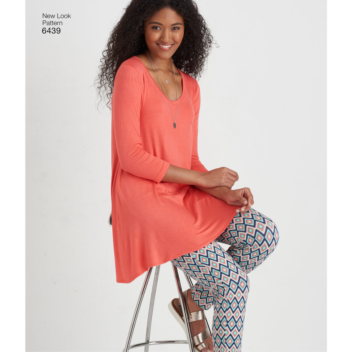 New Look N6439 sewing pattern envelope showing misses' knit tunic tops and leggings designs