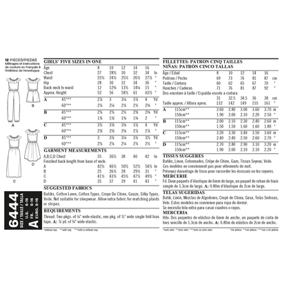 New Look N6444 sewing pattern envelope showing girls' dress and jumpsuit designs