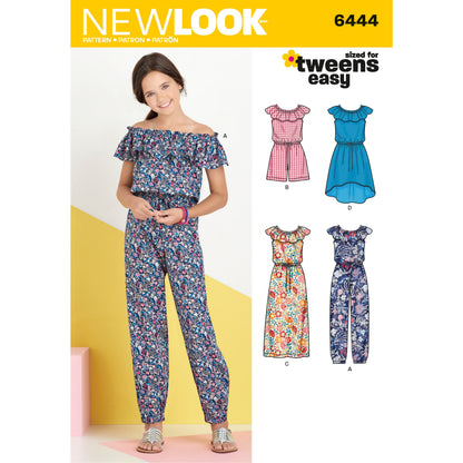 New Look N6444 sewing pattern envelope showing girls' dress and jumpsuit designs