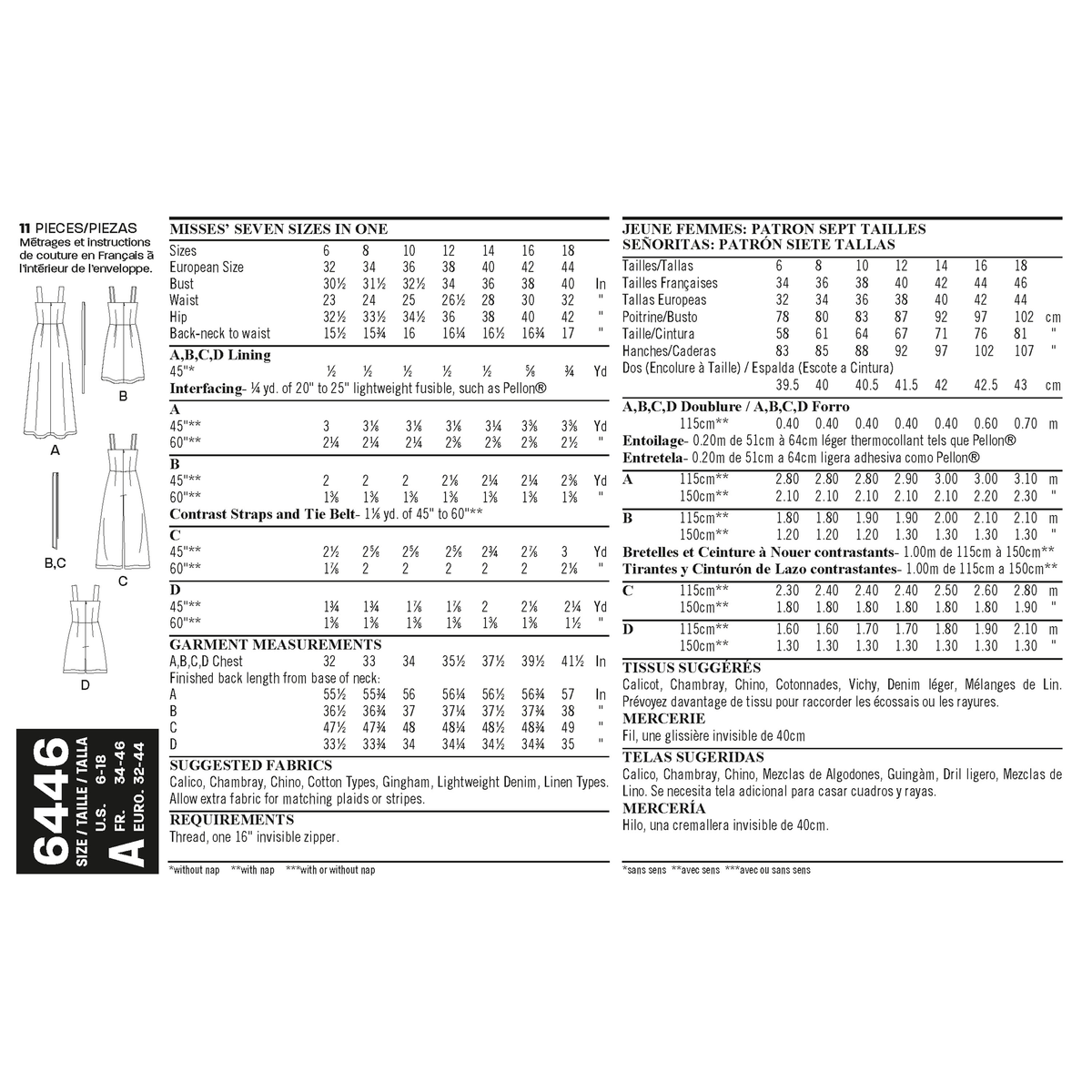 New Look N6446 sewing pattern envelope showing misses' jumpsuit, romper and dress designs
