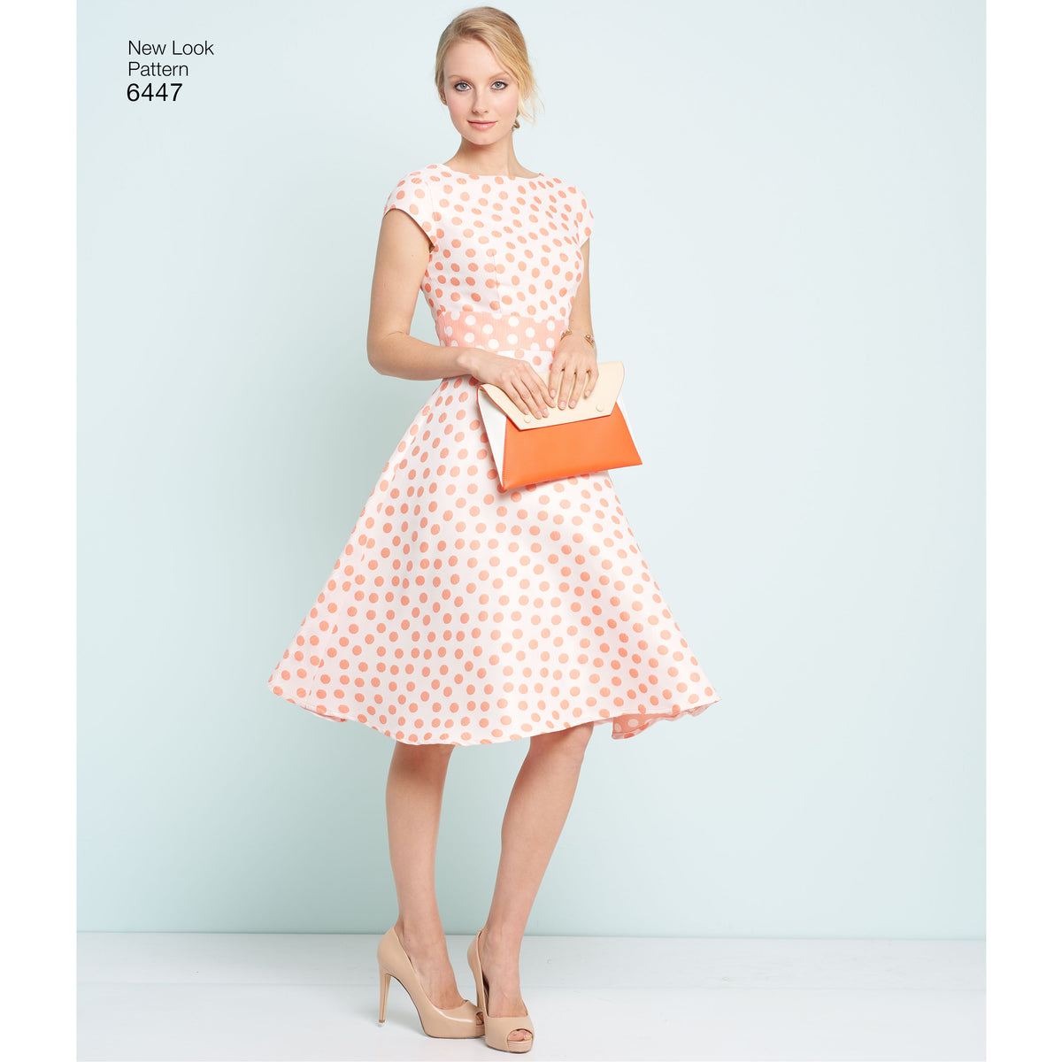 New Look N6447 sewing pattern envelope showing misses' full or slim skirt dress designs