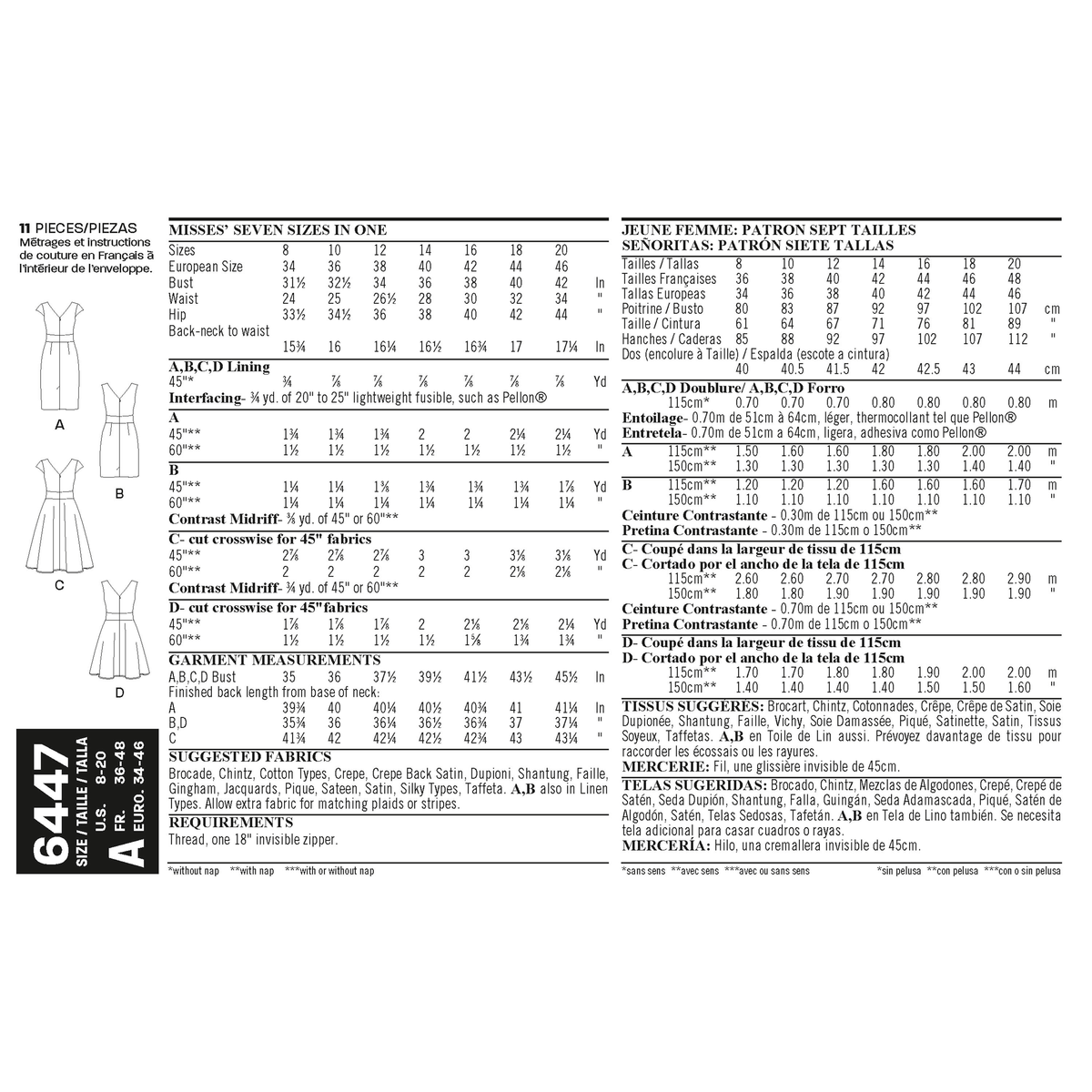 New Look N6447 sewing pattern envelope showing misses' full or slim skirt dress designs