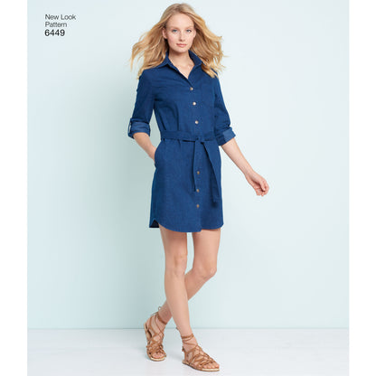 New Look N6449 sewing pattern envelope showing misses' shirt dress and knit dress designs