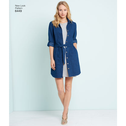 New Look N6449 sewing pattern envelope showing misses' shirt dress and knit dress designs