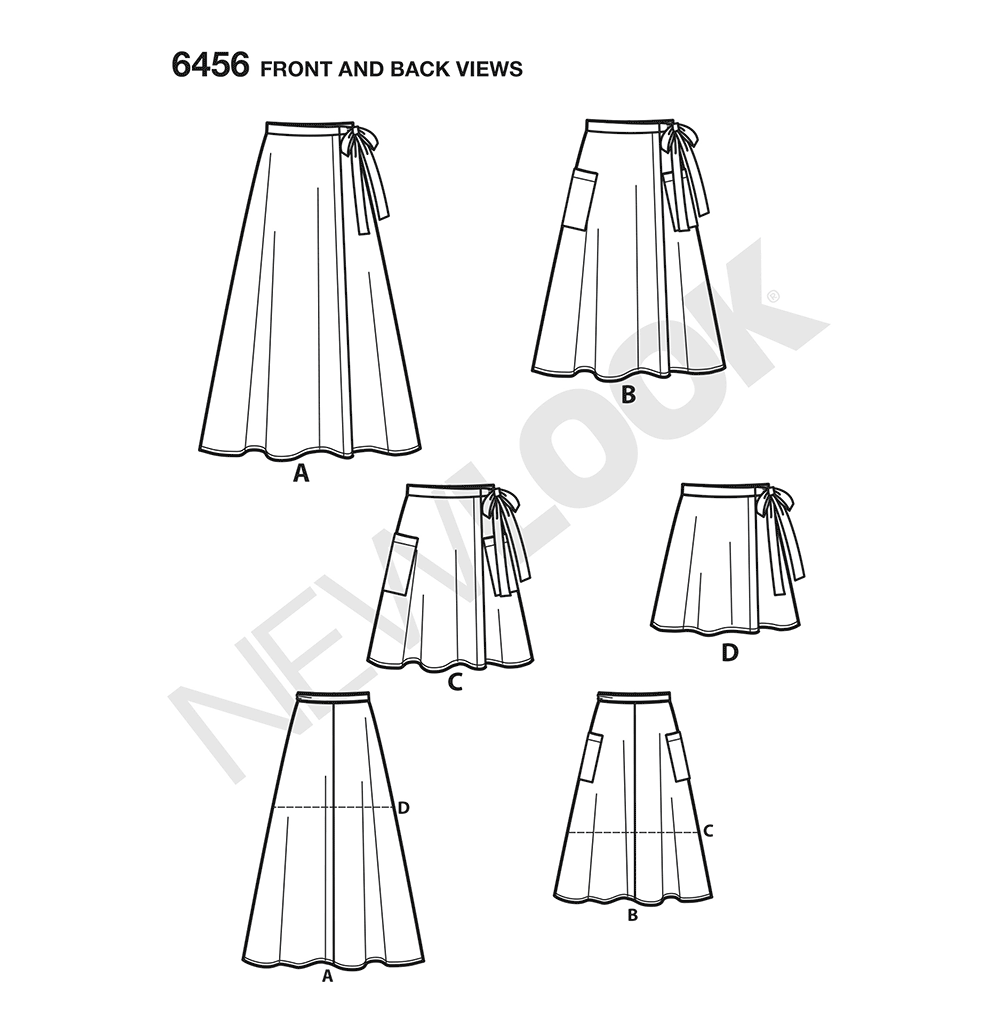 New Look N6456 sewing pattern envelope showing misses' wrap skirts