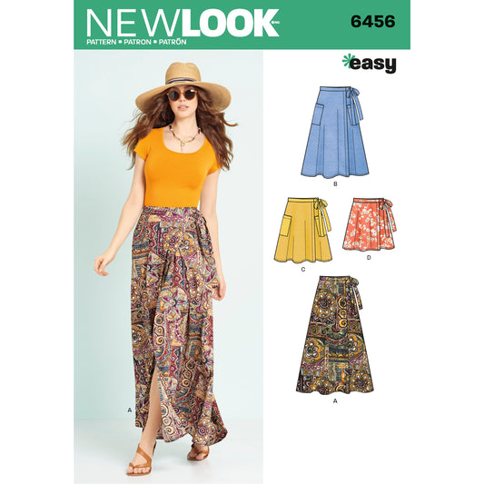New Look N6456 sewing pattern envelope showing misses' wrap skirts