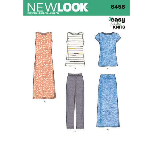 New Look N6458 sewing pattern envelope showing misses' just 4 knits wardrobe