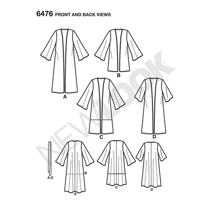 New Look N6476 sewing pattern envelope showing misses' kimonos