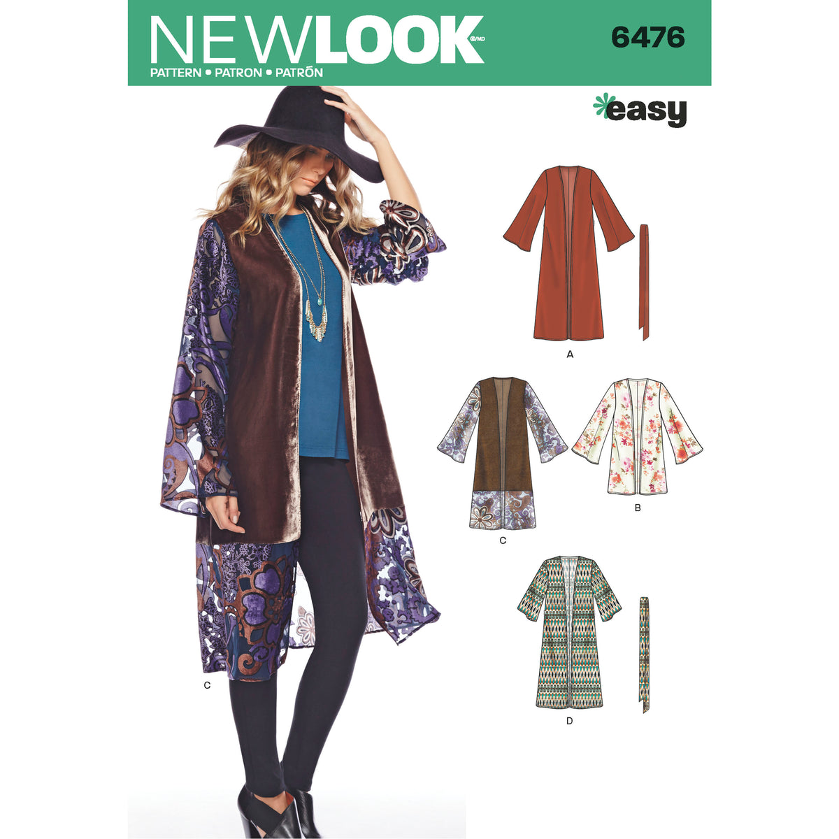 New Look N6476 sewing pattern envelope showing misses' kimonos