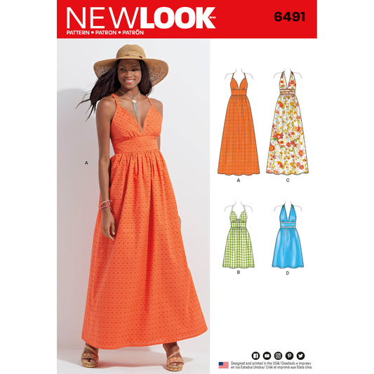 New Look N6491 sewing pattern envelope showing misses' boho dress and maxi dress