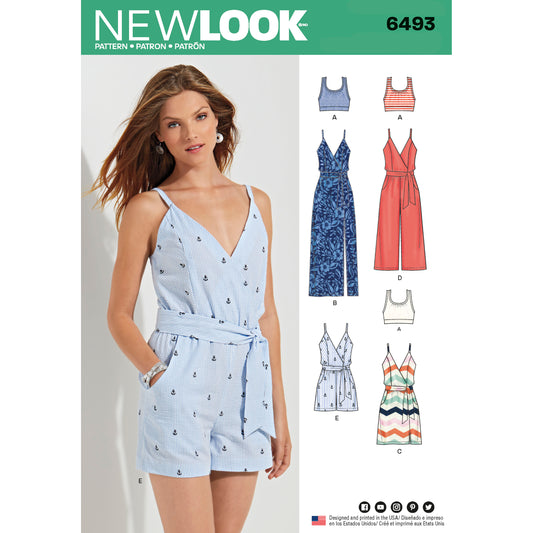 New Look N6493 sewing pattern envelope showing misses' jumpsuits and dresses