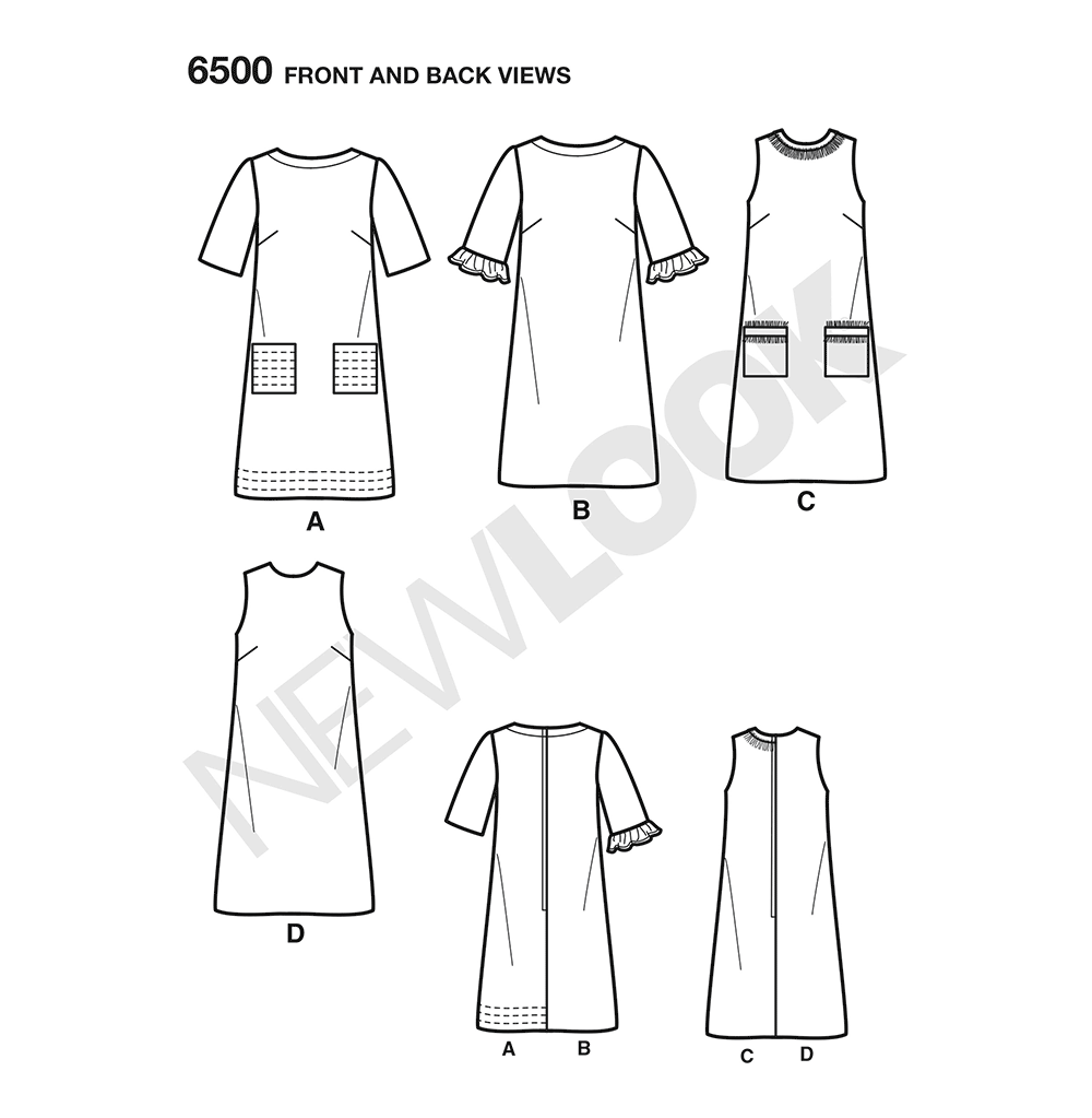 New Look N6500 sewing pattern envelope showing misses' shift dress