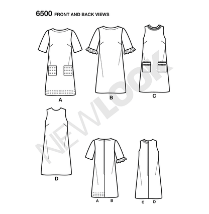 New Look N6500 sewing pattern envelope showing misses' shift dress