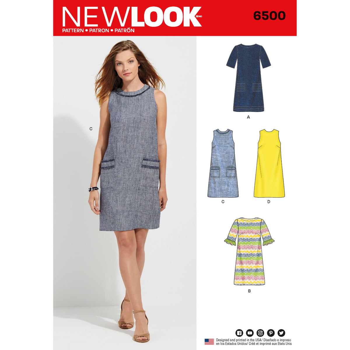 New Look N6500 sewing pattern envelope showing misses' shift dress