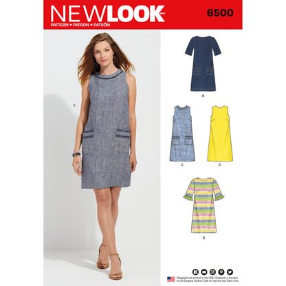 New Look N6500 sewing pattern envelope showing misses' shift dress