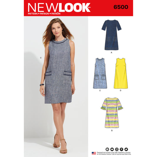 New Look N6500 sewing pattern envelope showing misses' shift dress
