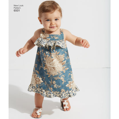 New Look N6501 sewing pattern envelope showing baby dresses, panties and rompers