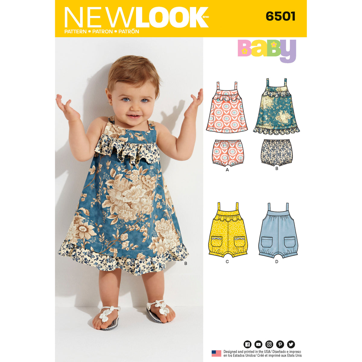 New Look N6501 sewing pattern envelope showing baby dresses, panties and rompers