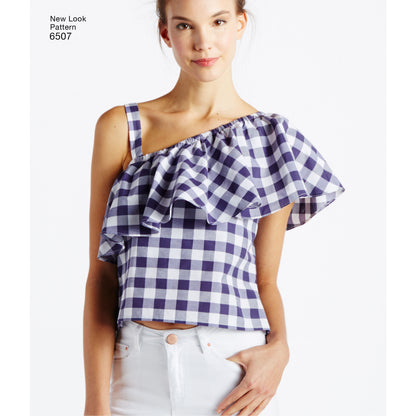 New Look N6507 sewing pattern envelope showing misses' off the shoulder ruffle top and dress