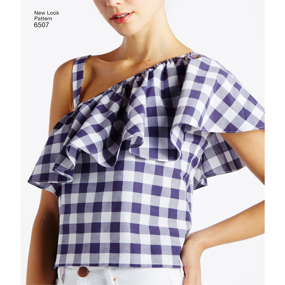 New Look N6507 sewing pattern envelope showing misses' off the shoulder ruffle top and dress